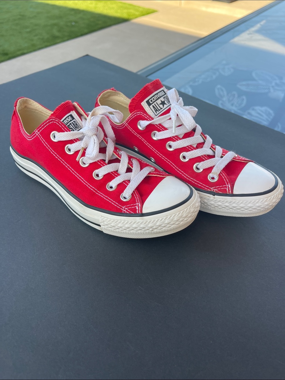 Converse Red Low-Top Canvas Sneakers with White Accents